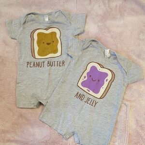 TWIN Set Gray Peanut Butter and Jelly Kids One Piece Set